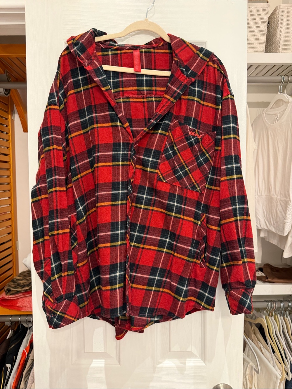 Skims Red Plaid Flannel Shirt Jacket hoodie